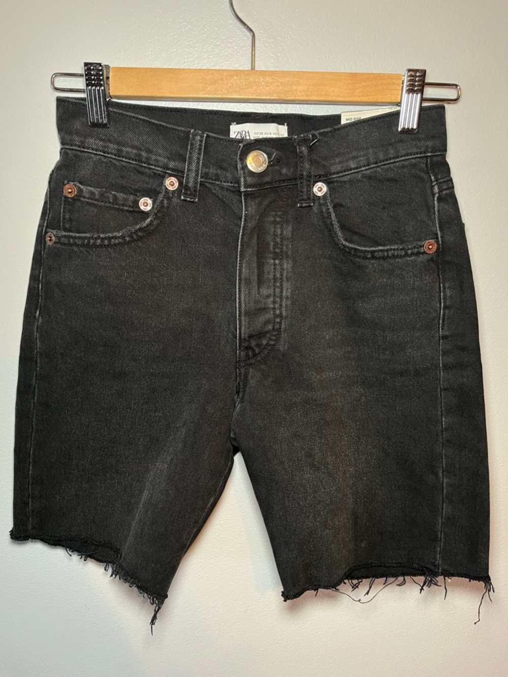 ZARA Black Mid-Rise Denim Bermuda length Retro Cycling Shorts